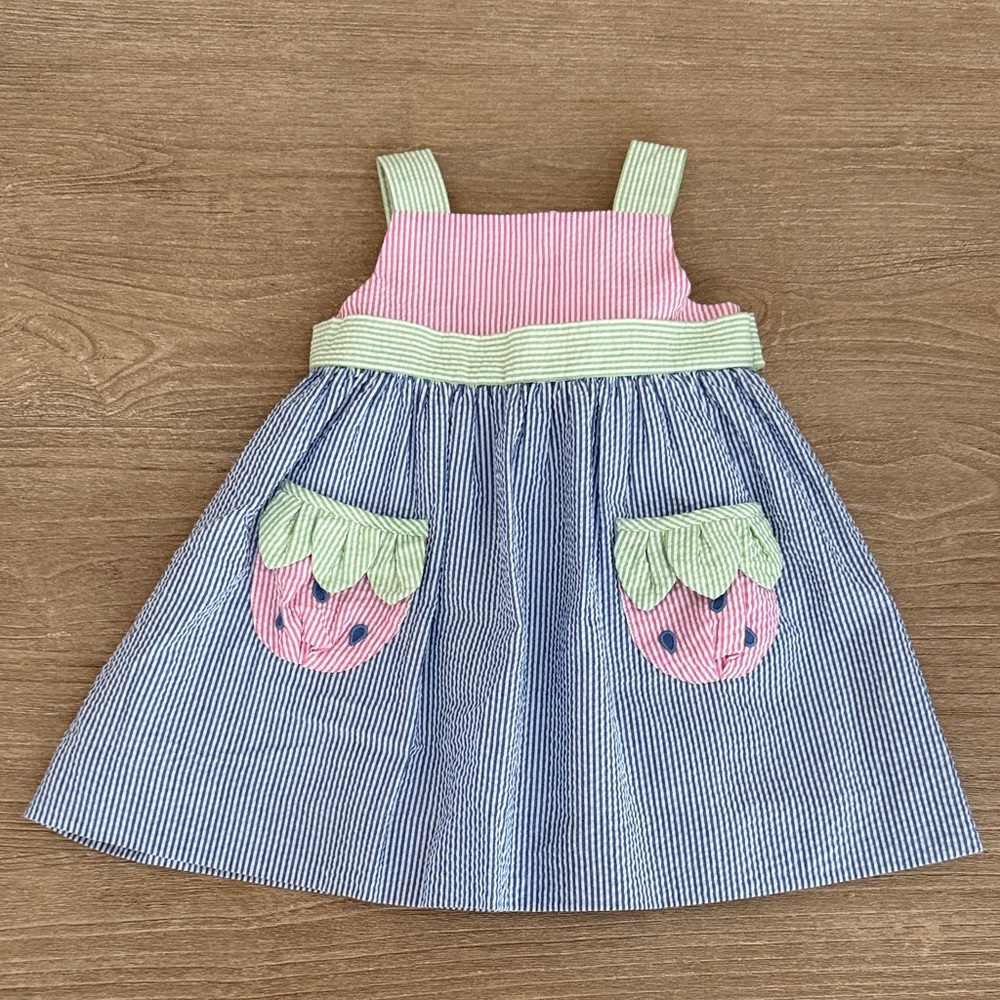 Florence Eiseman Pink and Blue Striped Seersucker Dress